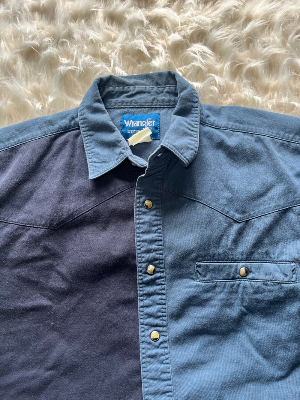 Vintage Wrangler Pearl Snap Shirt Men's XL Blue Block - Picture 4 of 5